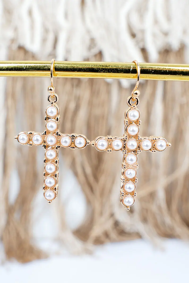 Everyday Elegance Pearl Cross Goldtone Earrings