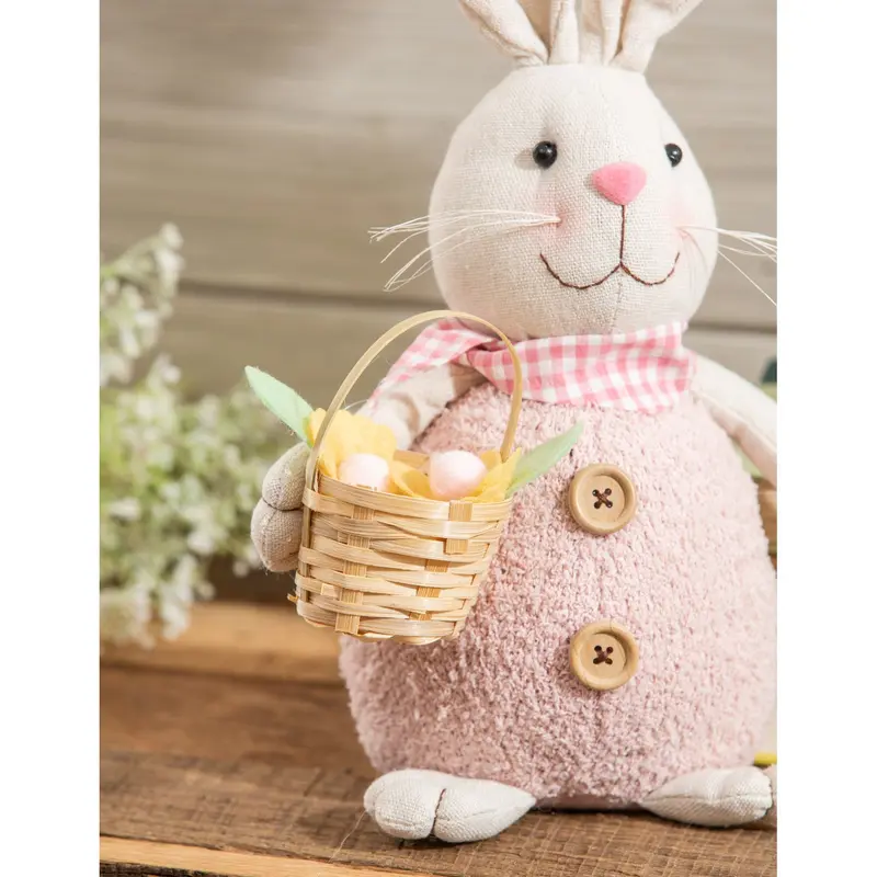 Fabric Bunny with Basket Table Decor by Evergreen