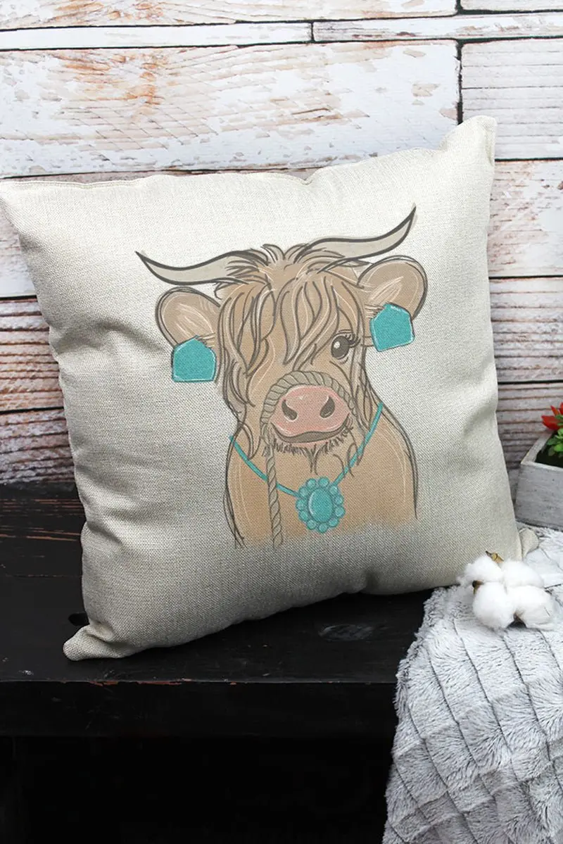 Fancy Turquoise Cow Decorative Pillow Cover