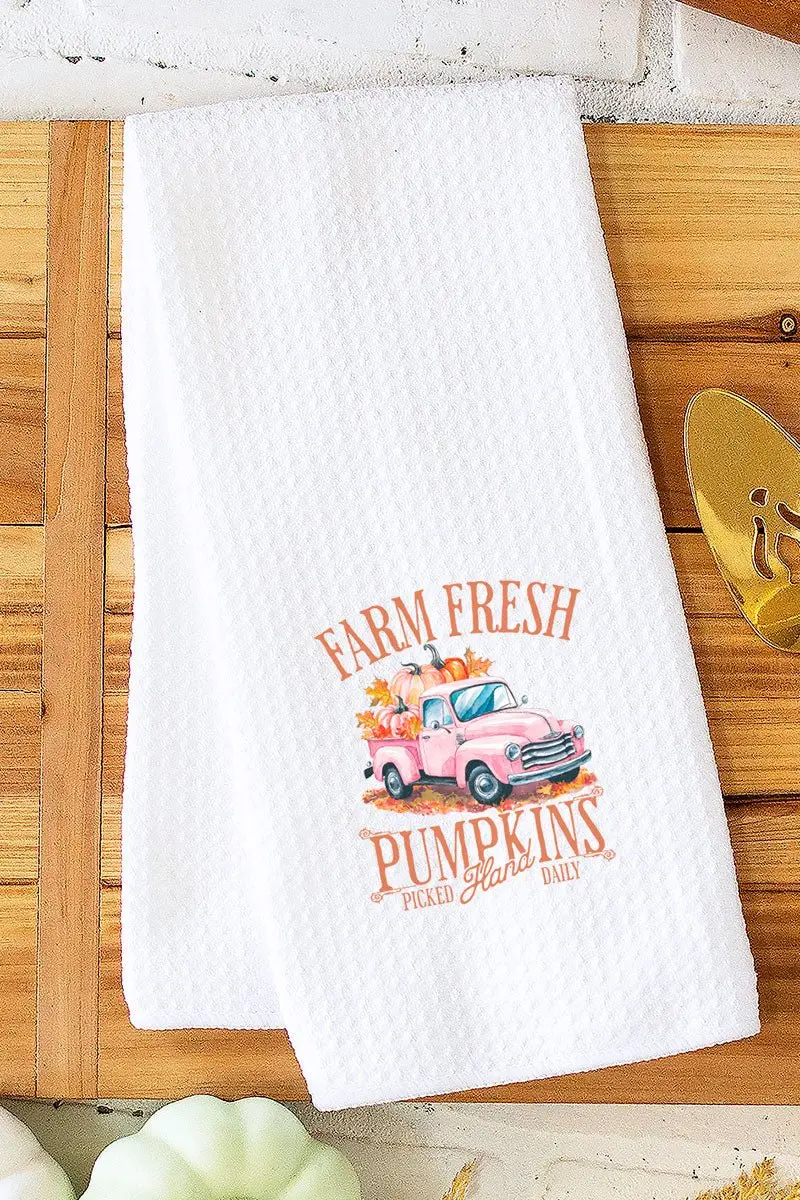 Farm Fresh Pink Pumpkins Waffle Kitchen Towel