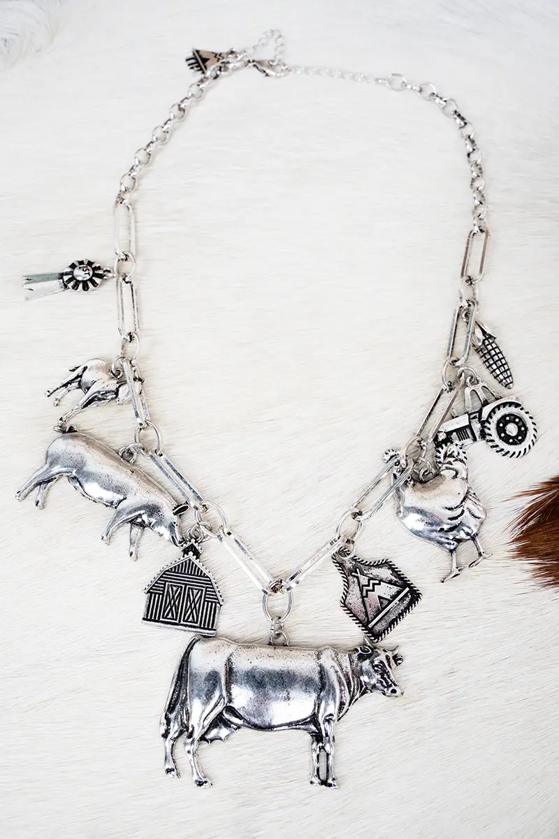 Farmhouse Crew Silvertone Charm Necklace