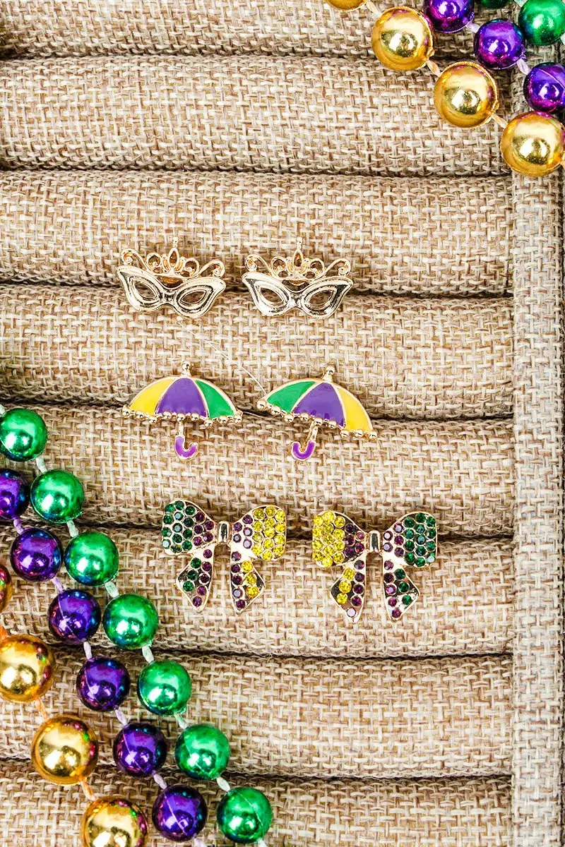Fat Tuesday Flair Stud Earrings 3 Pair Set