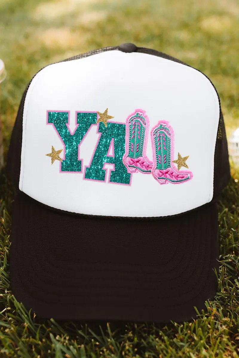 Faux Glitter Patch Yall Transfer Foam Mesh Back Trucker Cap