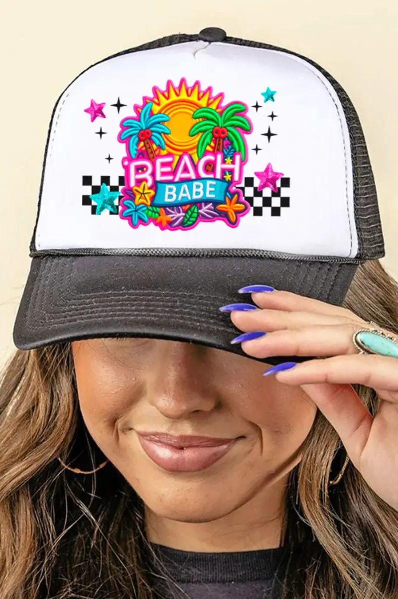 Faux Patch Beach Babe Transfer Foam Mesh Back Trucker Cap