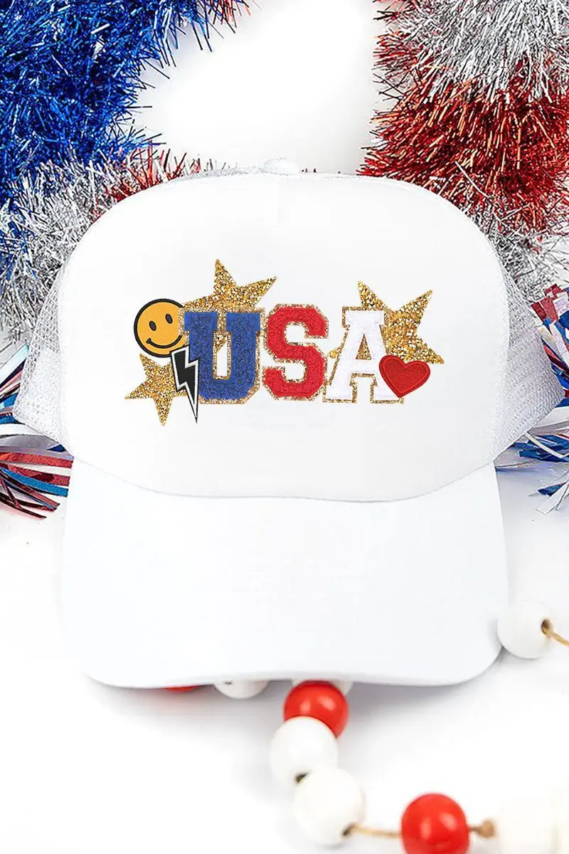 Faux Patch Chenille USA Transfer Foam Mesh Back Trucker Cap