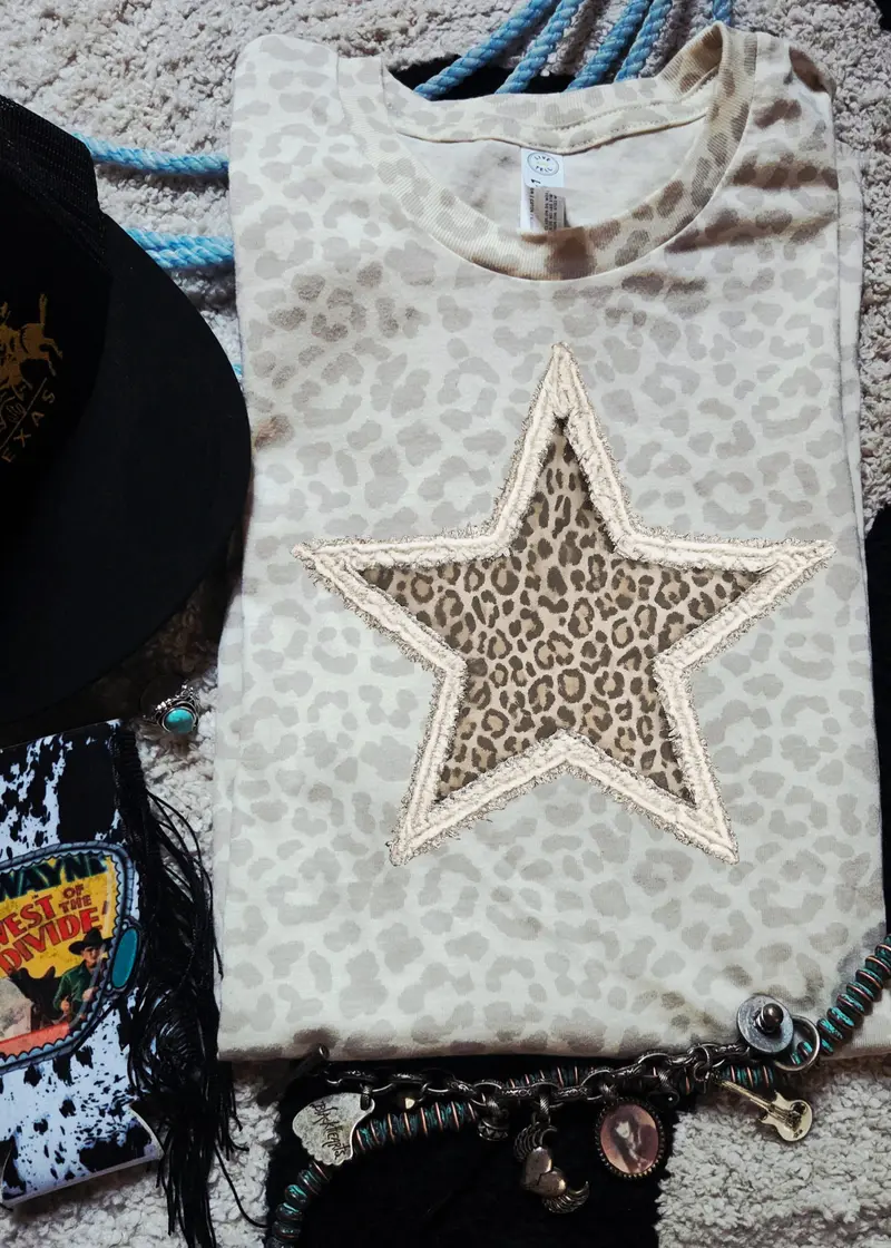 Faux Patch Leopard Star Tee Star on Leopard Tee