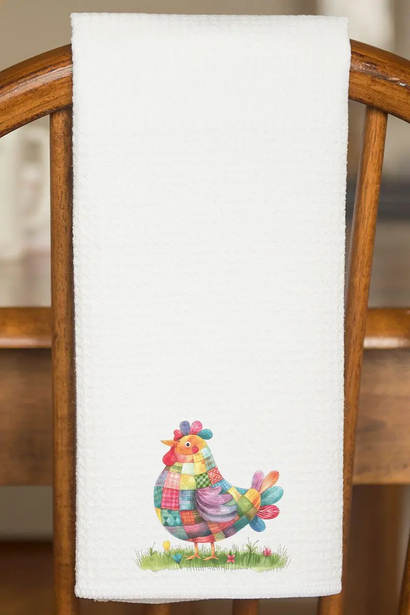 Faux Patchwork Chicken Waffle Kitchen Towel