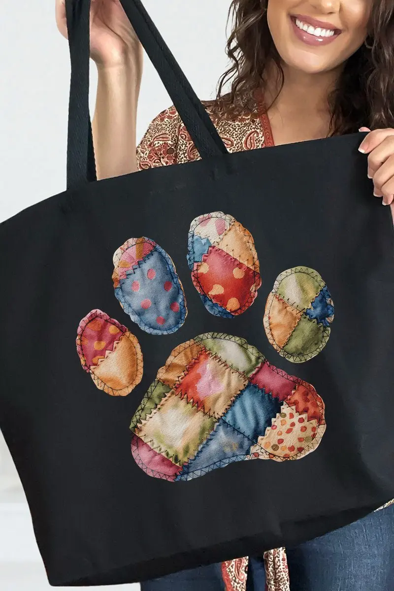 Faux Patchwork Paw Canvas Jumbo Tote
