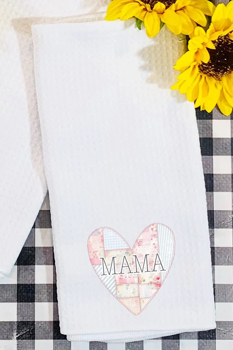 Faux Patchwork Quilt Mama Heart Waffle Kitchen Towel