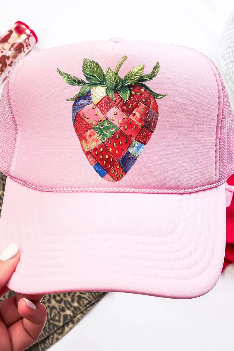 Faux Patchwork Strawberry Otto Soft Pink Foam Front Trucker Hat