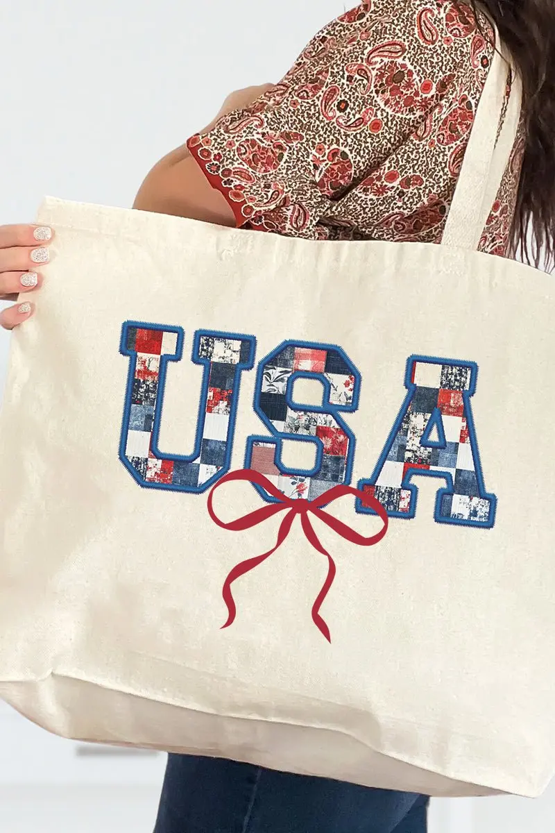 Faux Patchwork USA Canvas Jumbo Tote