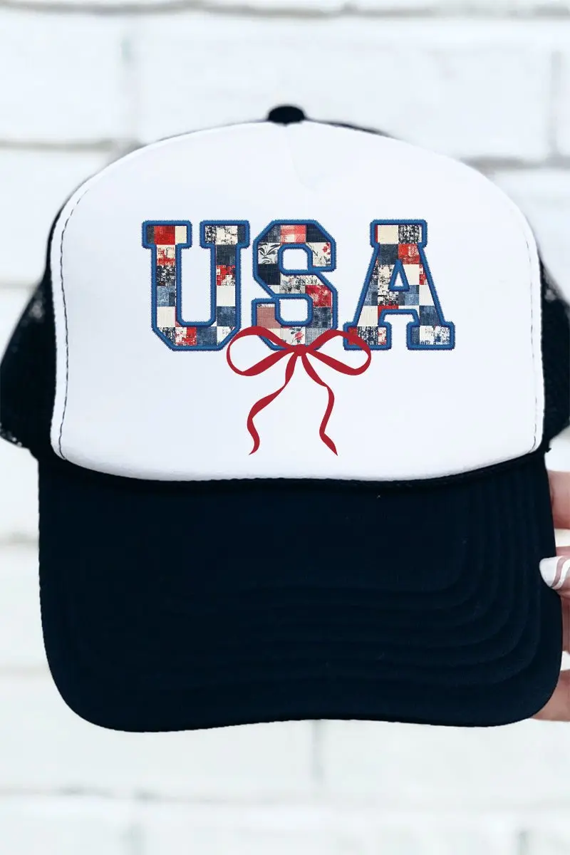 Faux Patchwork USA Otto Black with White Foam Front Trucker Hat
