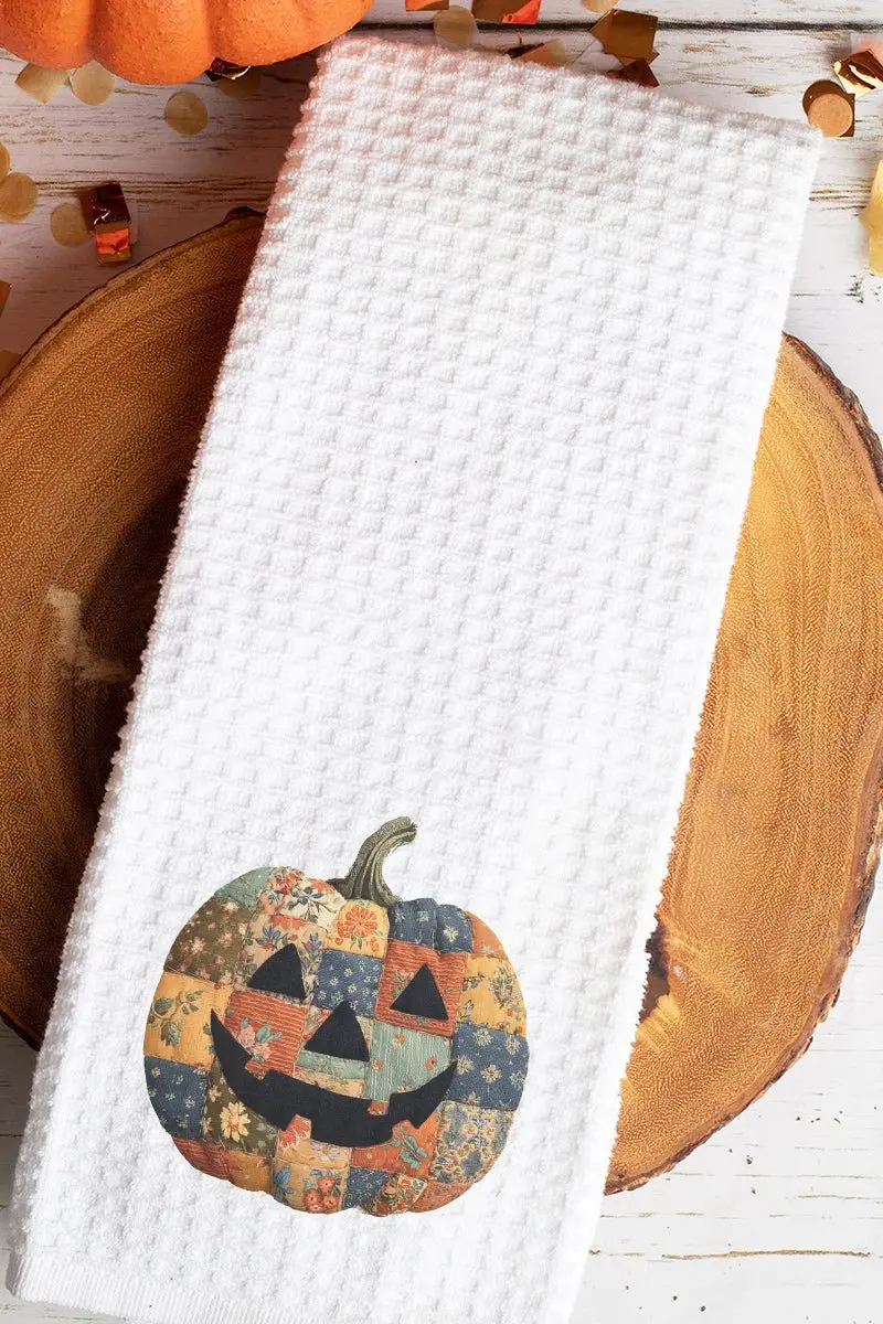 Faux Quilted Pumpkin Waffle Kitchen Towel