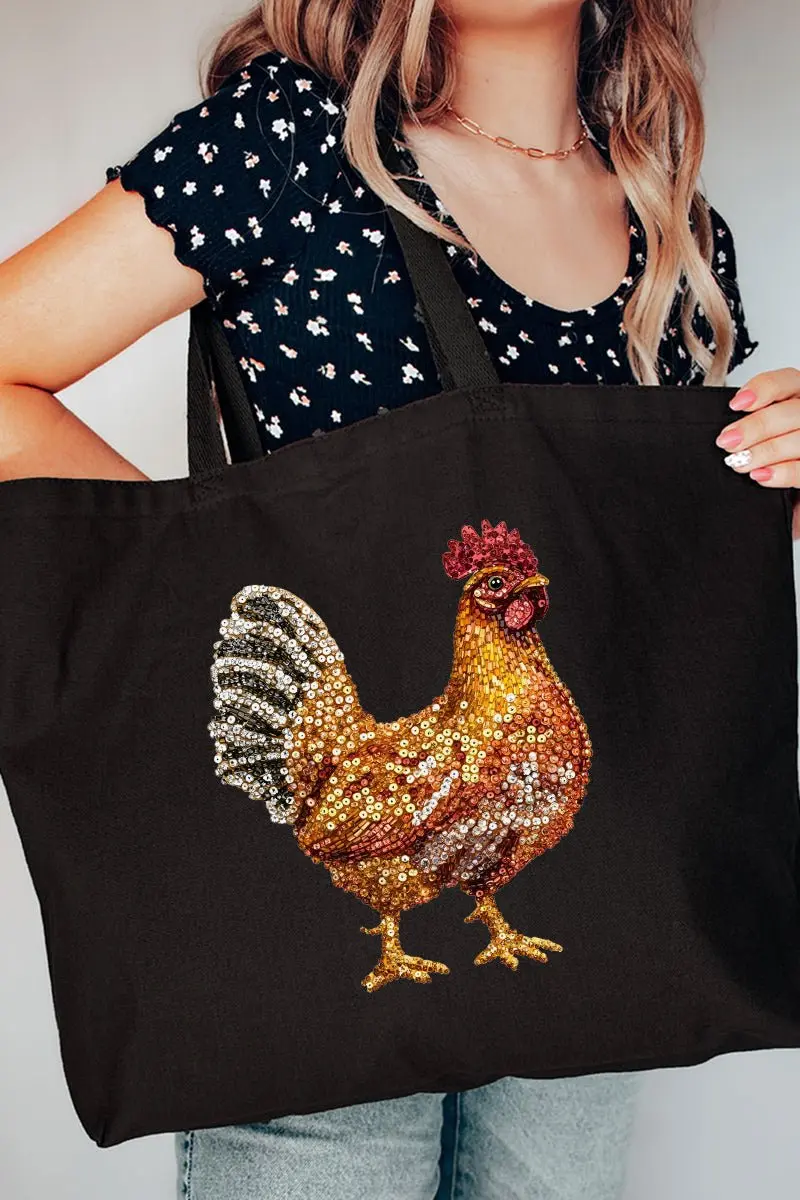 Faux Rhinestone Chicken Canvas Jumbo Tote
