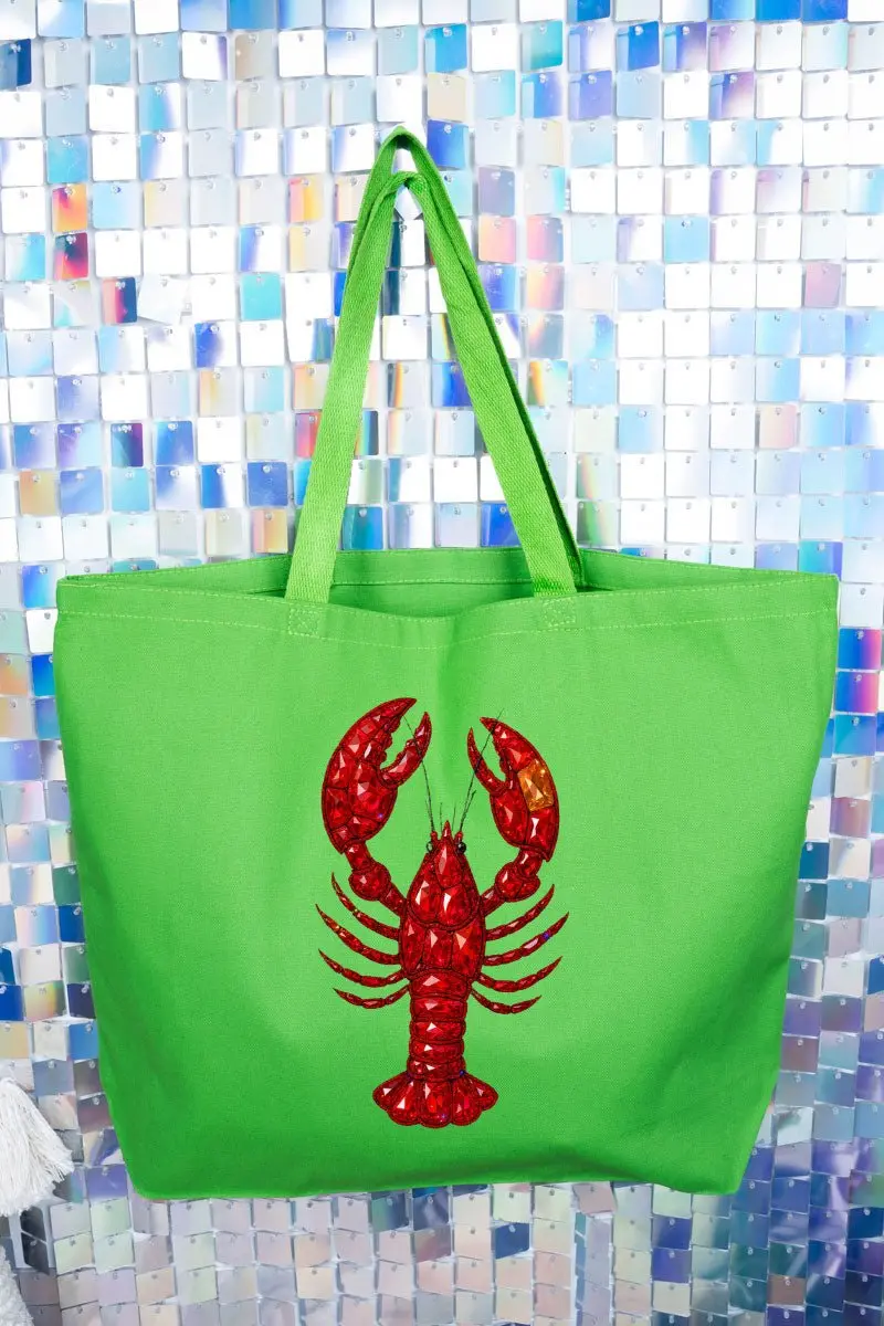Faux Rhinestone Crawfish Canvas Jumbo Tote