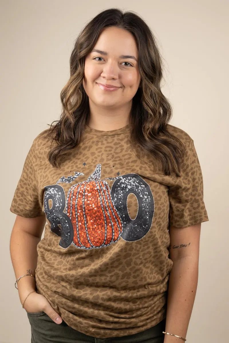 Faux Sequin Boo Transfer Fine Jersey Tee