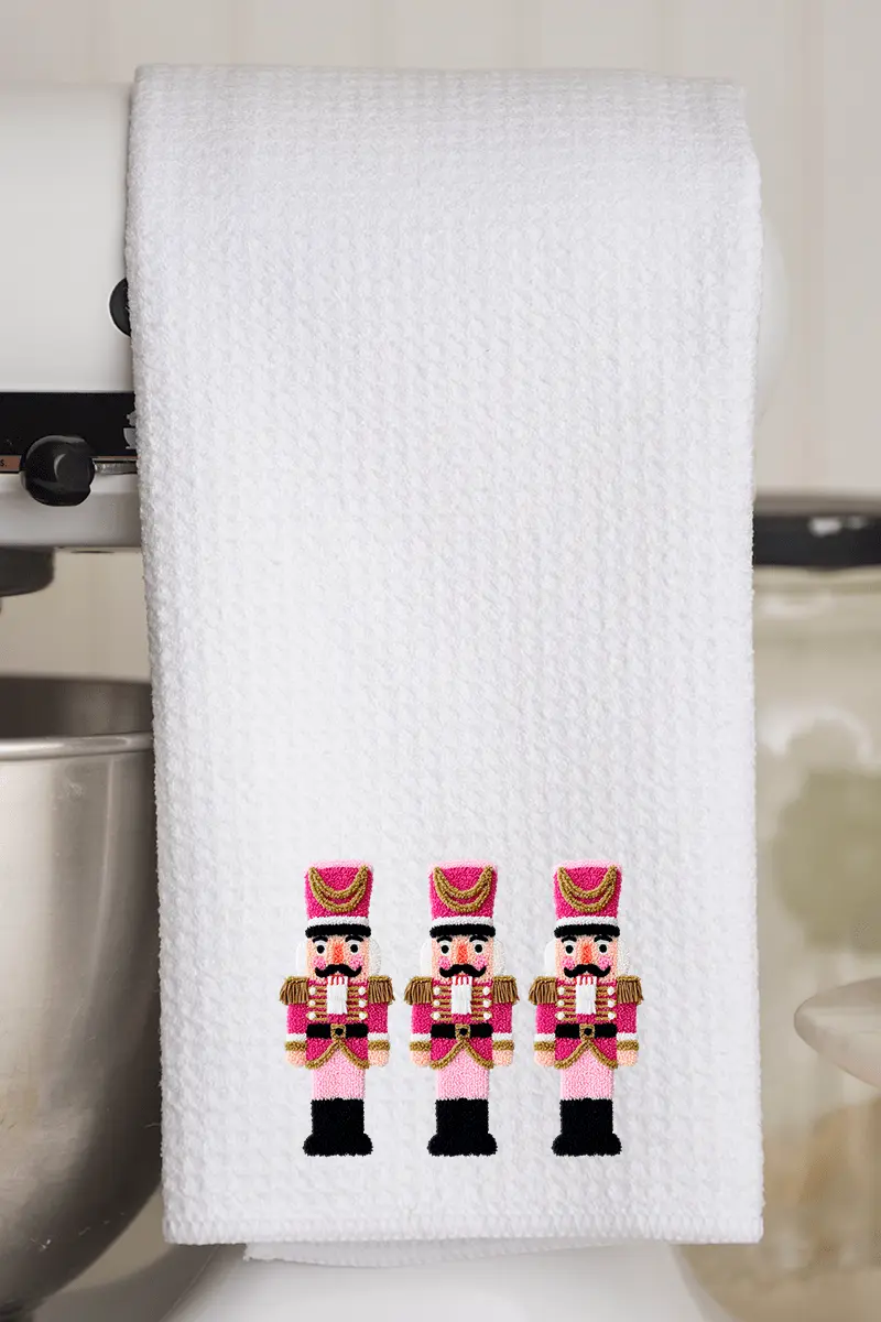 Faux Yarn Holiday Guard Nutcracker Waffle Kitchen Towel