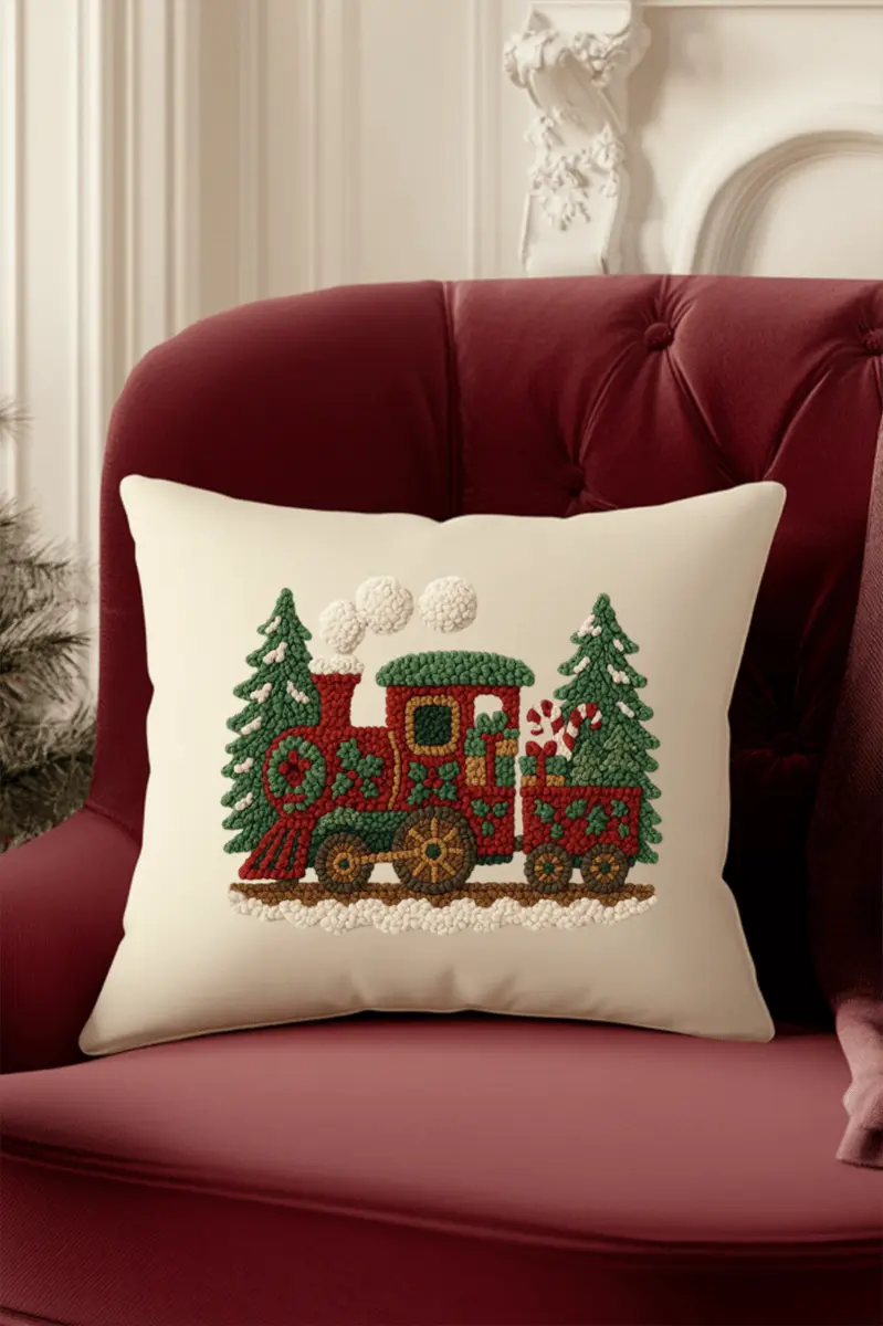 Faux Yarn Mistletoe Express Decorative Pillow Cover
