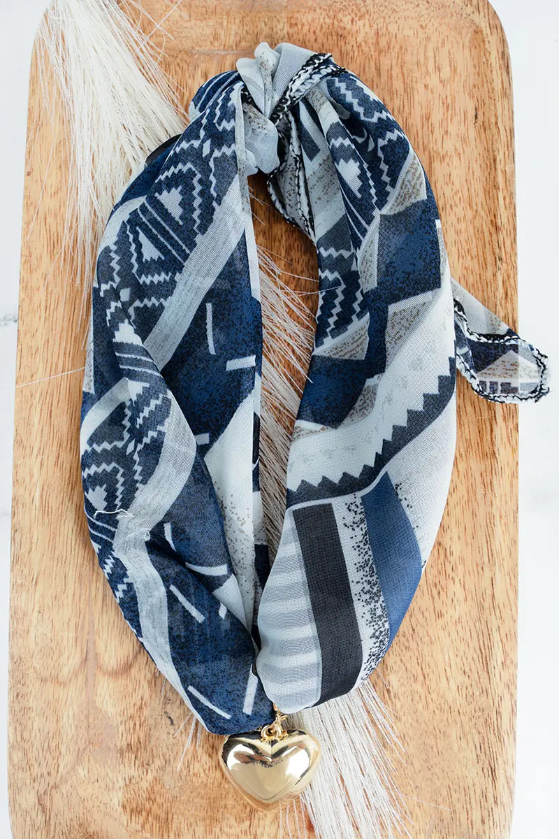 Fierce at Heart Blue Aztec Scarf Necklace