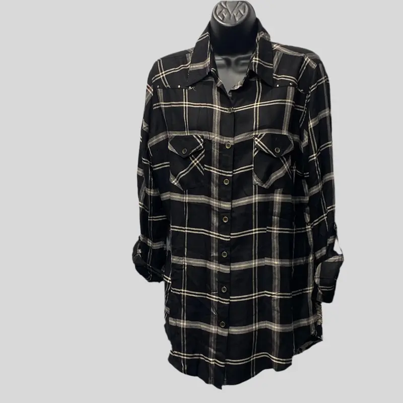 Flannel With Rivets & Floral Detailing