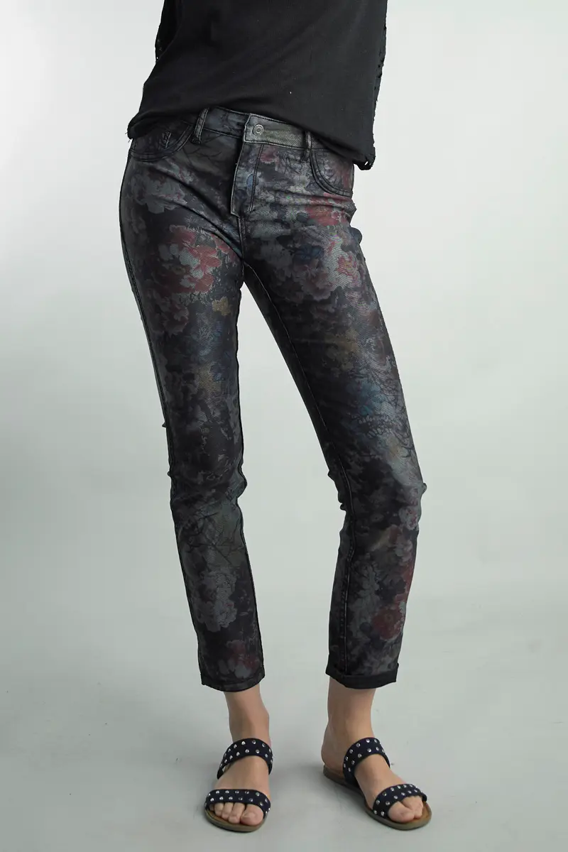 Floral and Solid Black Reversible Jeans
