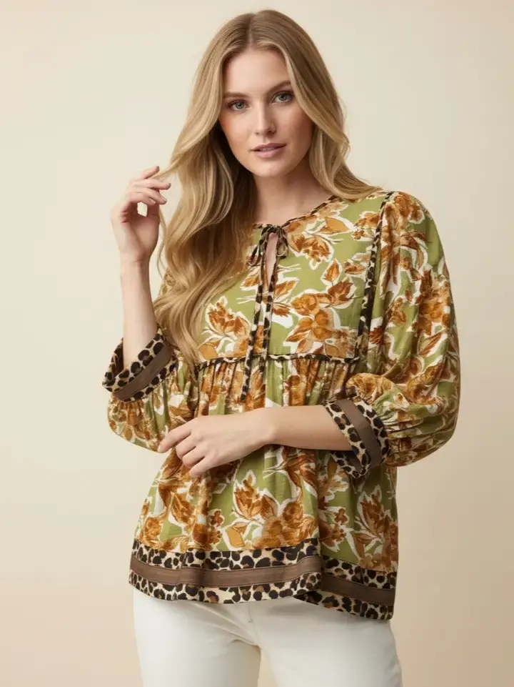 Floral Babydoll Leopard Border Tunic