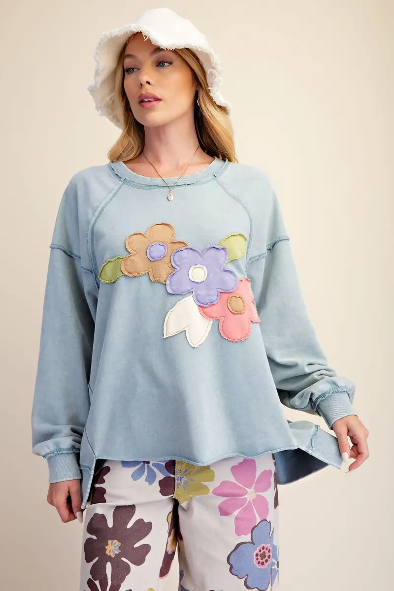 Floral Patched Washed Terry Pullover PREORDER