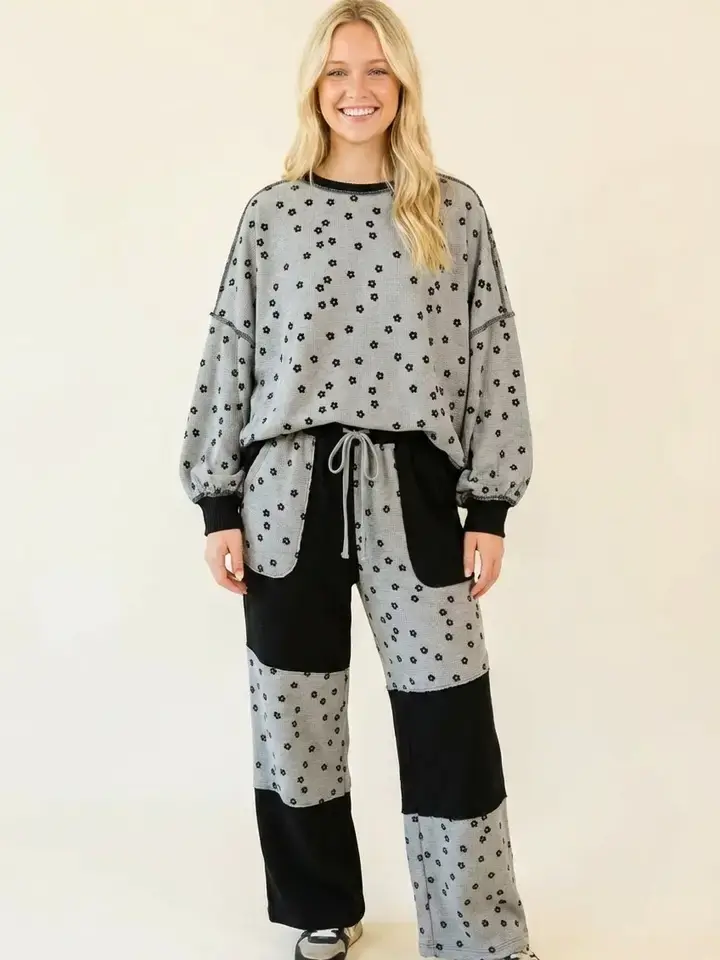 Floral Patchwork Waffle Knit Lounge Pants