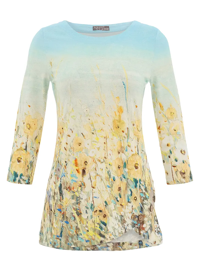 Floral Print 3/4 Sleeve Soft Pullover
