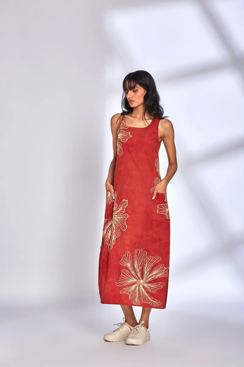 Floral Print Red Dress