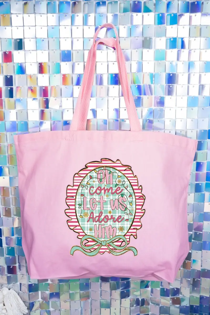 Framed Oh Come Let Us Canvas Jumbo Tote