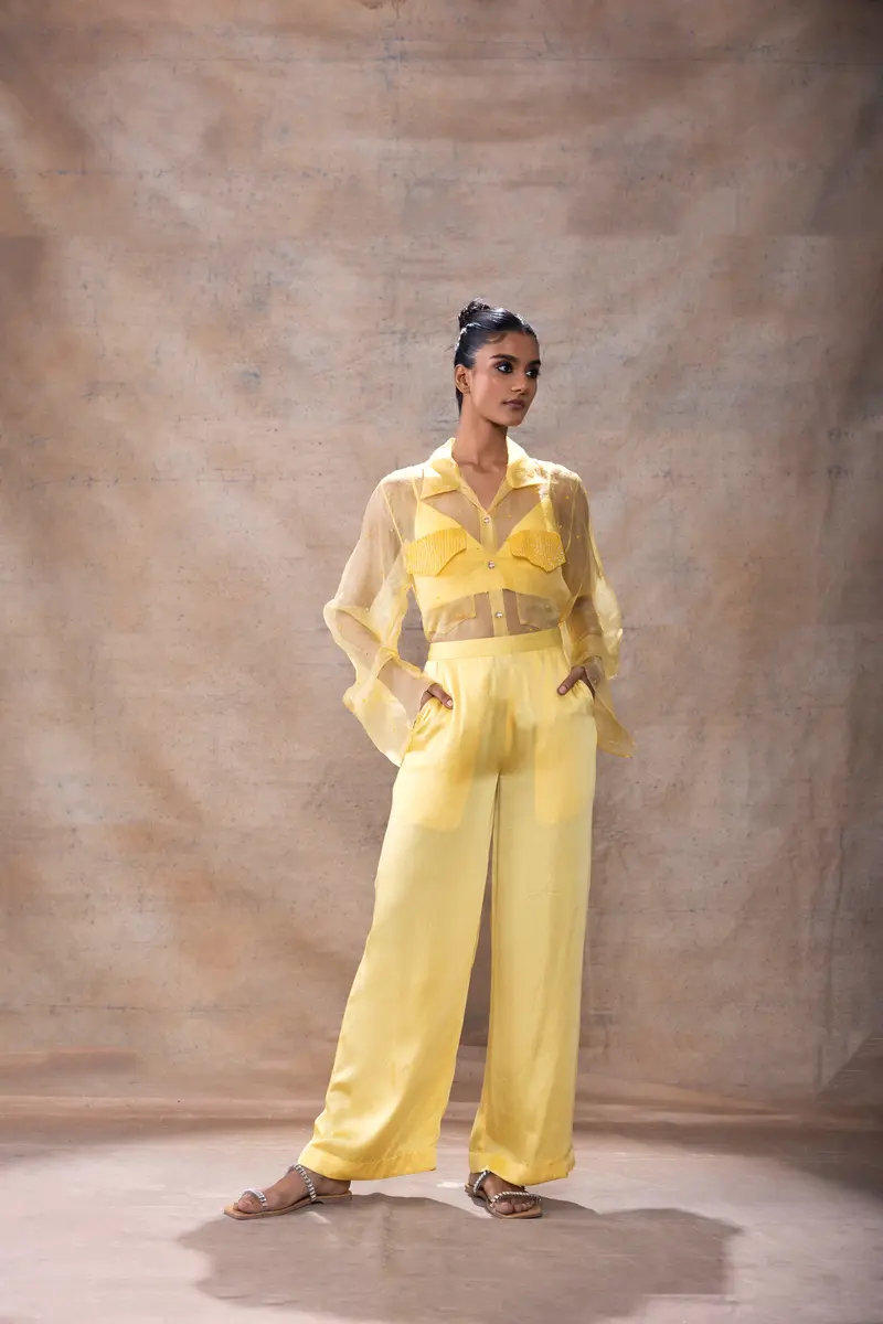 Front Pocket Organza Shirt Set