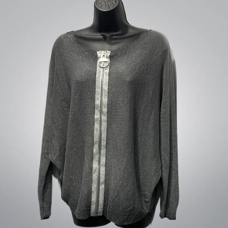 Full Zipper Silver Italian Top