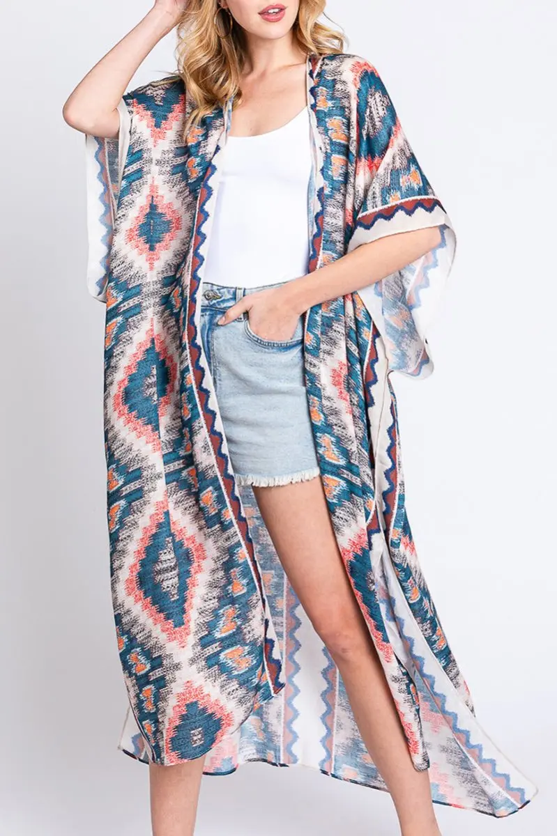 Galveston Getaway Beige Long Kimono