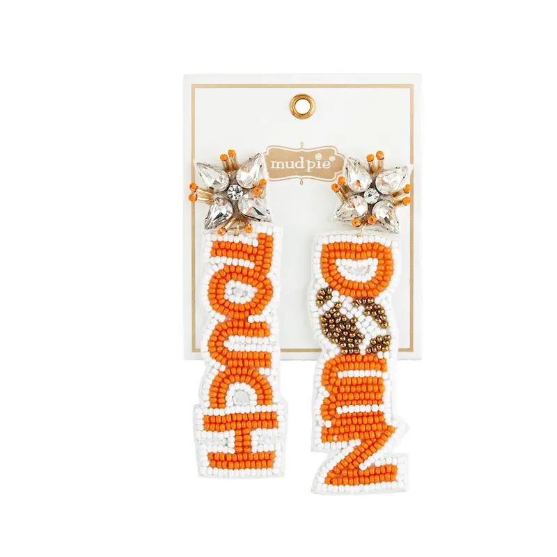 GameDay Orange Touchdown Beaded Earrings