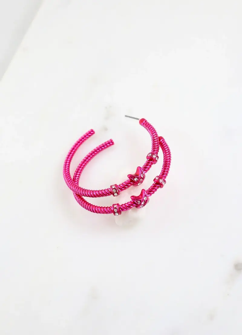 Gardenia CZ Cable Hoop Earring Fuchsia