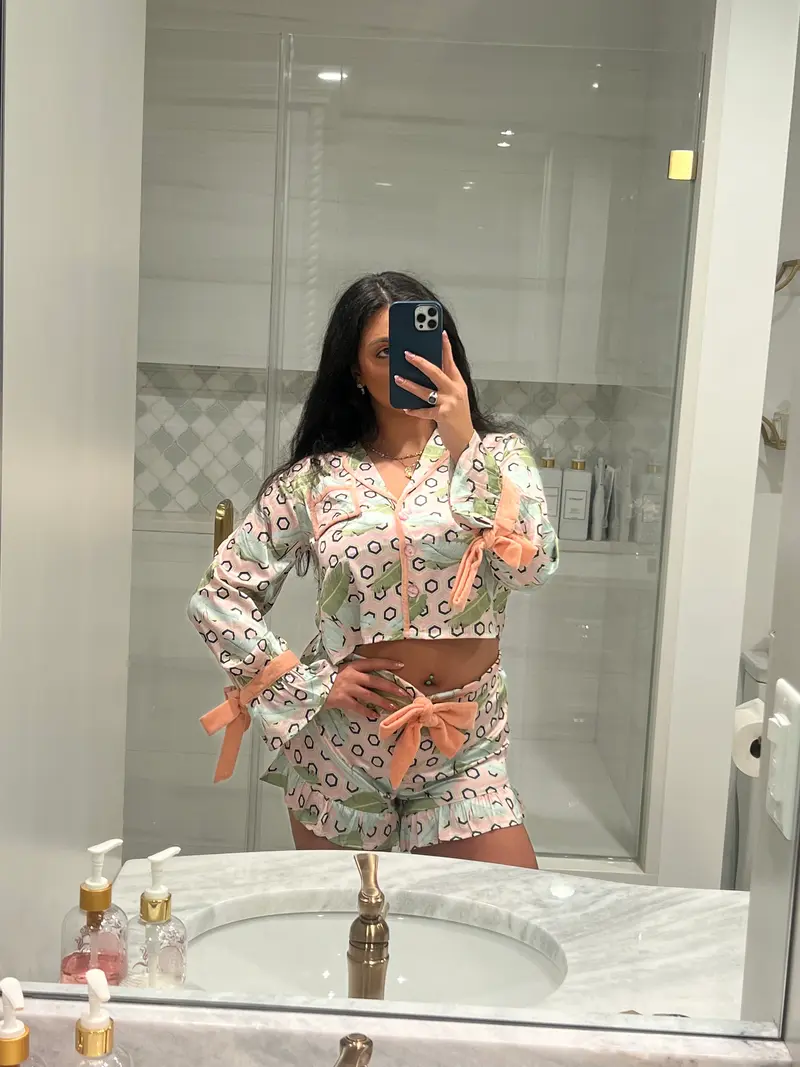 Geo Palm Satin Short PJ Set