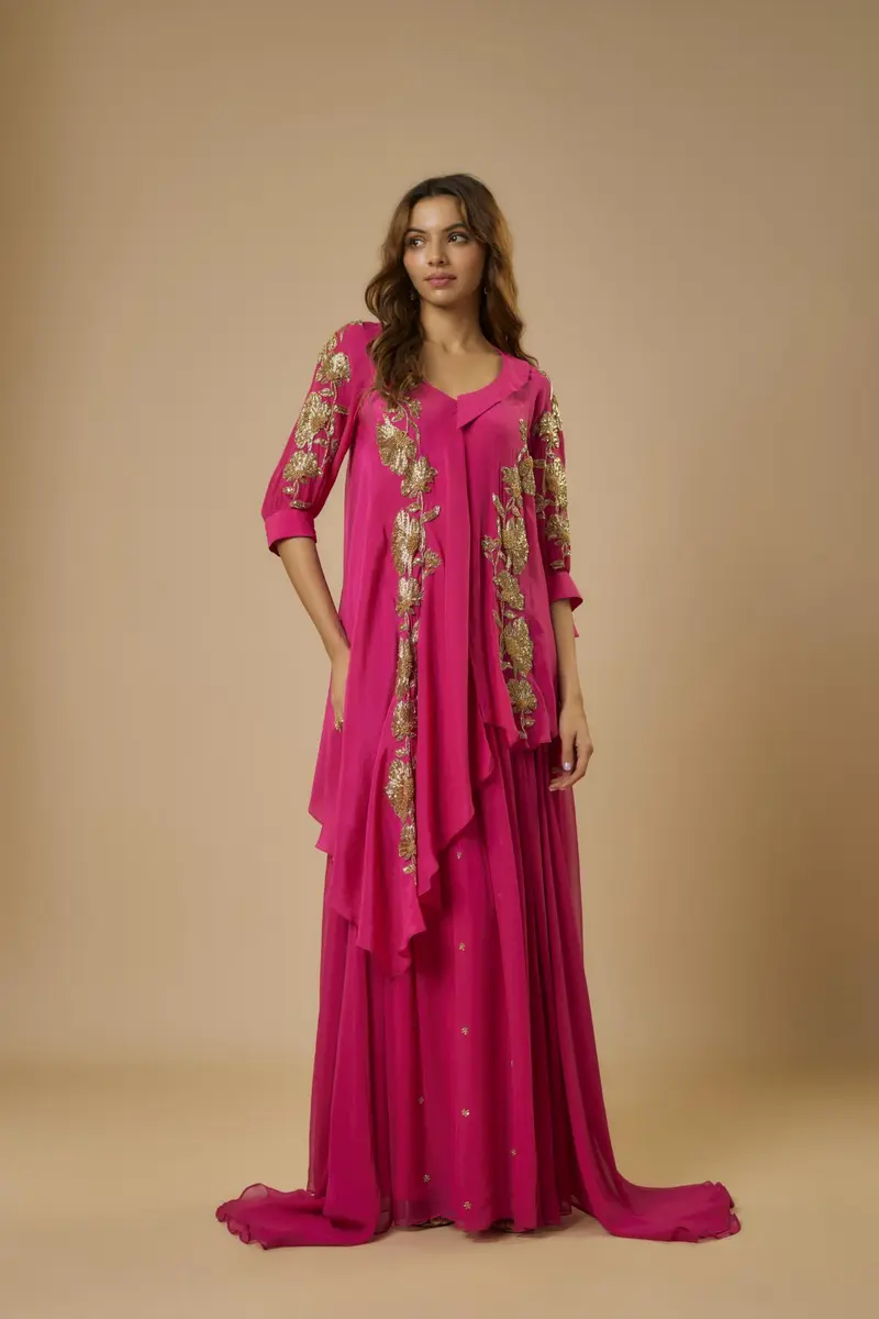 Georgette Pink Embroidered Set