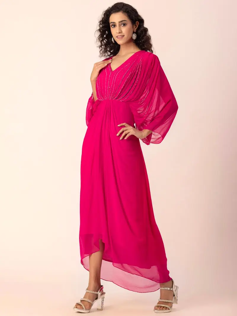 Georgette Red Drape Dress
