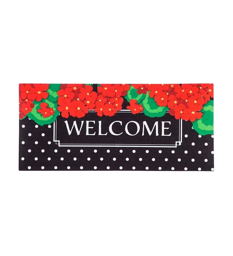 Geranium Polka Dot Welcome Sassafras Switch Mat by Evergreen