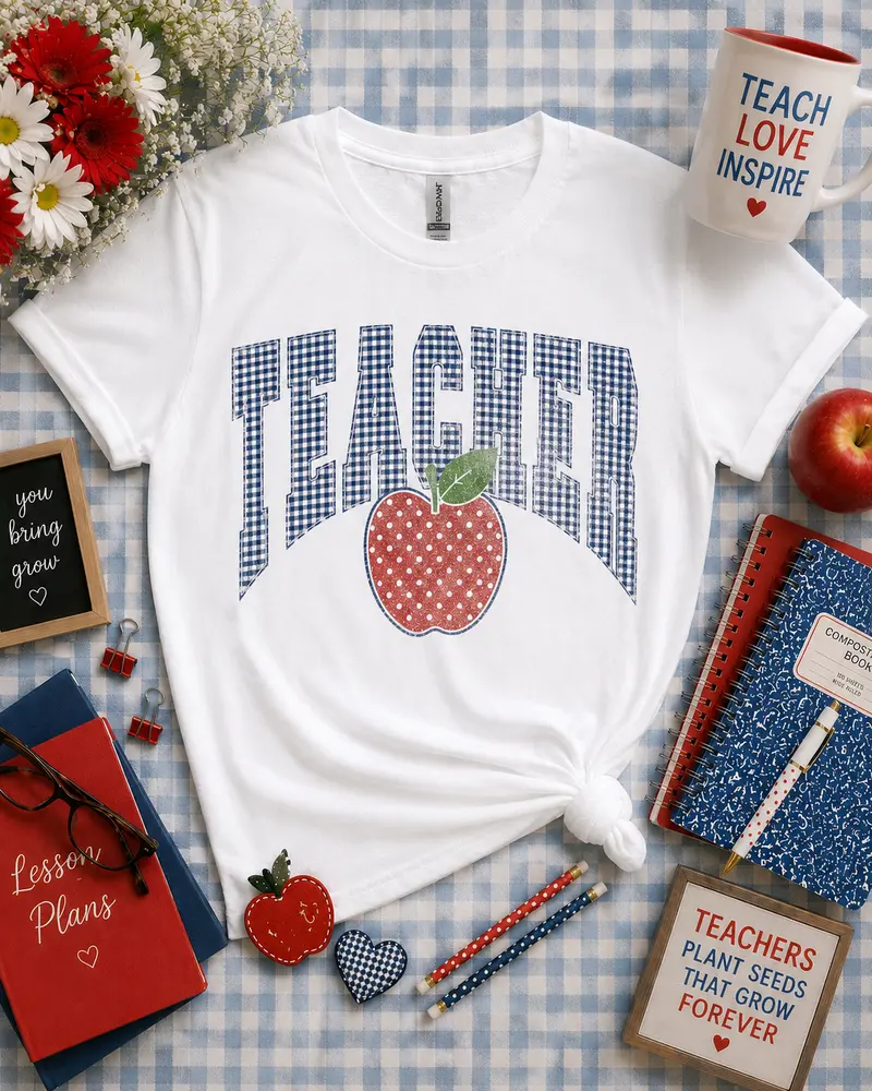 Gingham Teacher SoftPrint Tee