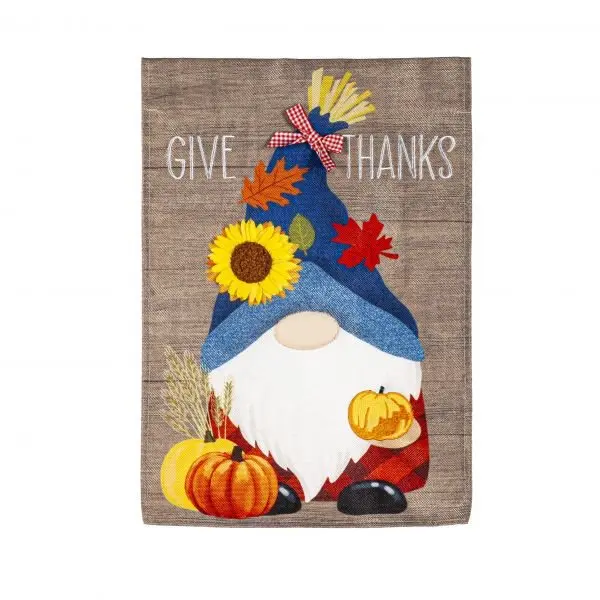 Give Thanks Fall Gnome Garden Flag Evergreen