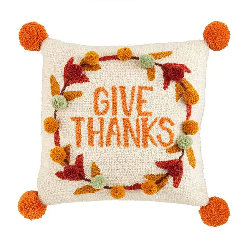 Give Thanks Hooked Pillow by MudPie