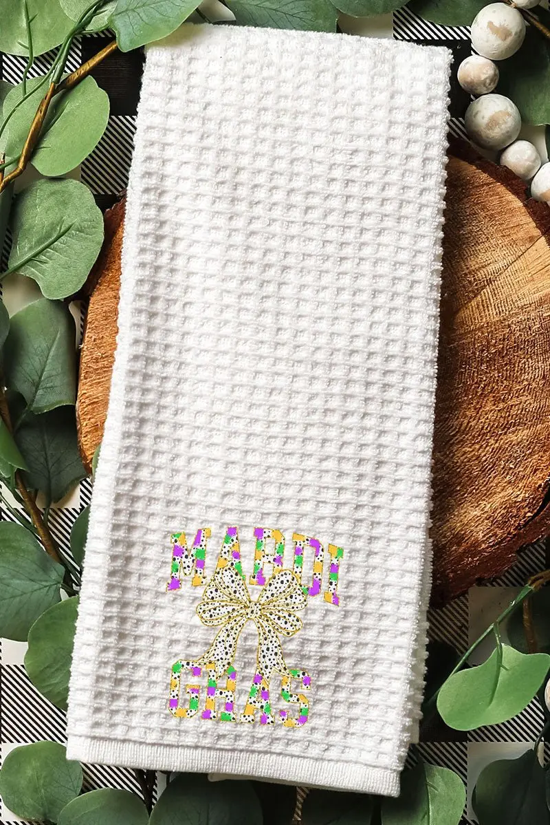 Glitzy Brushed Mardi Gras Waffle Kitchen Towel