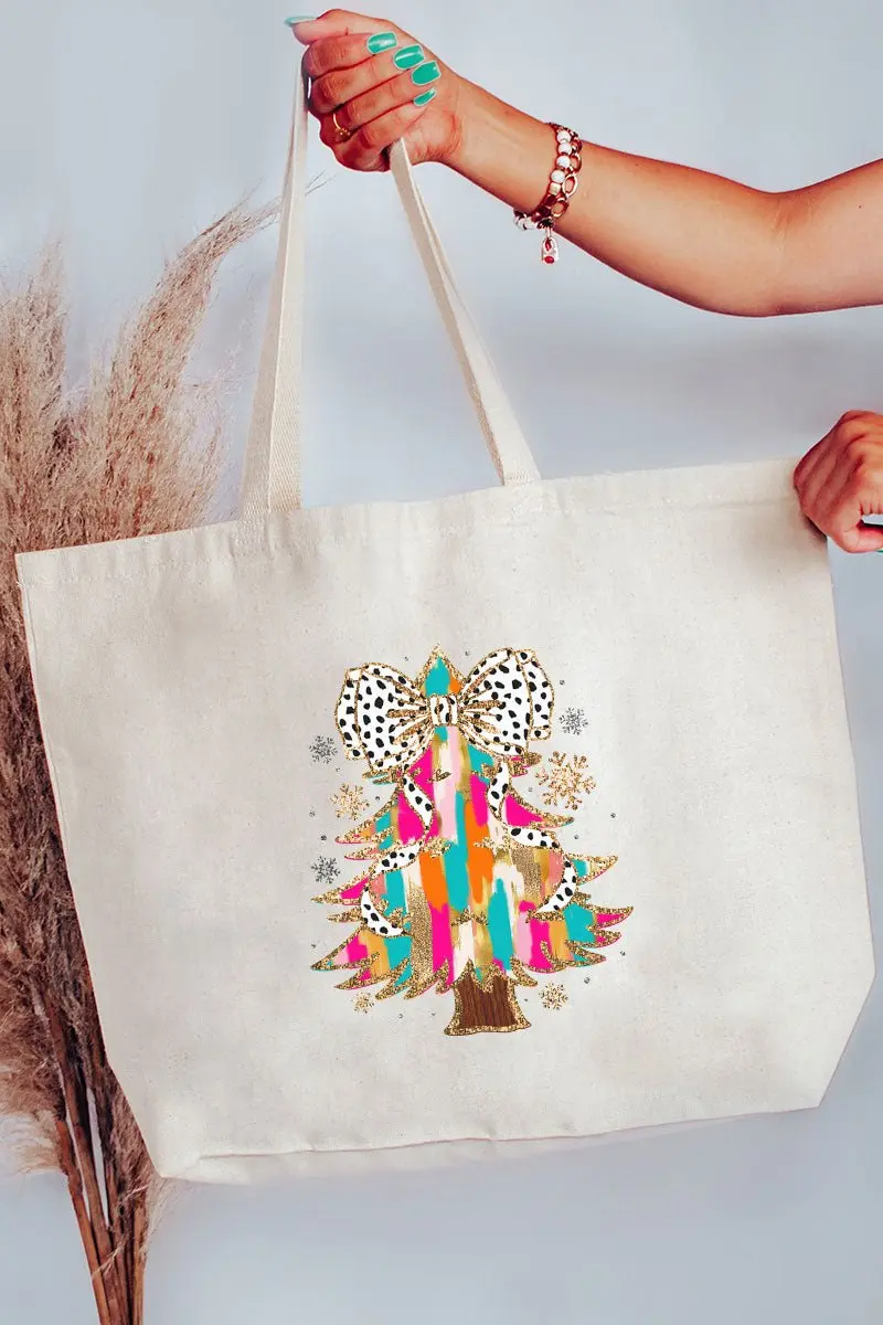 Glitzy Christmas Tree Canvas Jumbo Tote