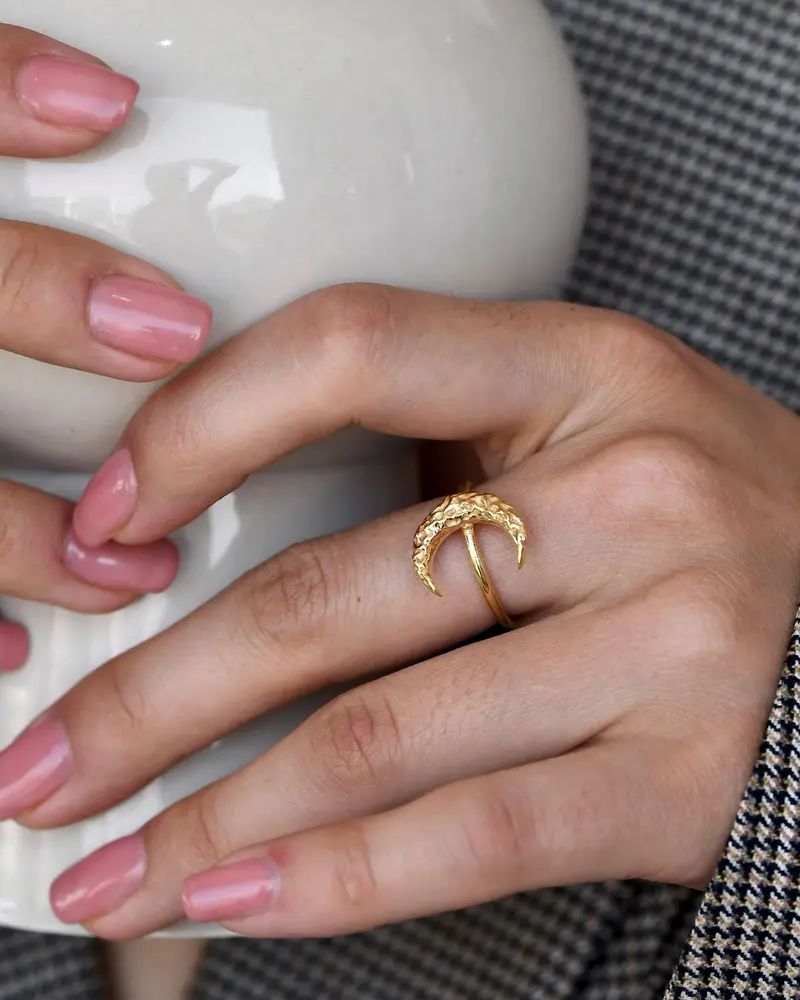 Gold Brass Crescent Moon Ring