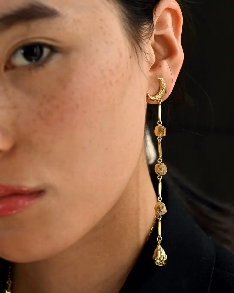 Gold Brass Moonlit Earrings