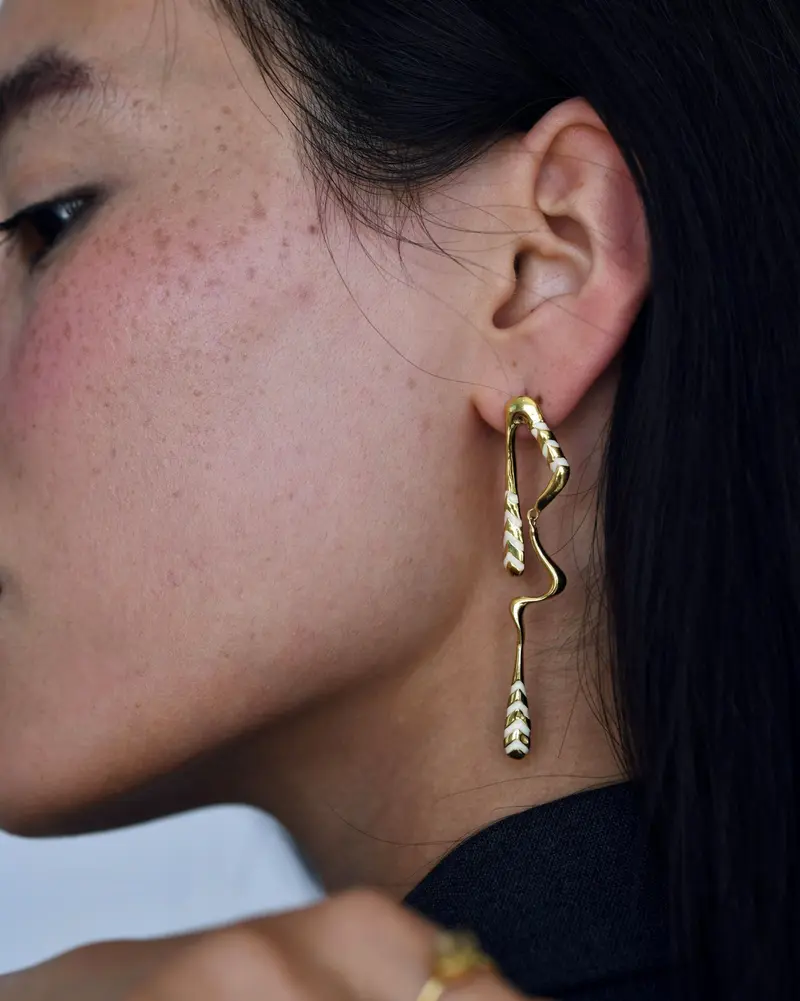 Gold Brass Mystic Drop Long Earrings