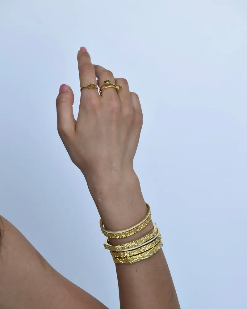 Gold Brass Textured Hexagonal Bracelet