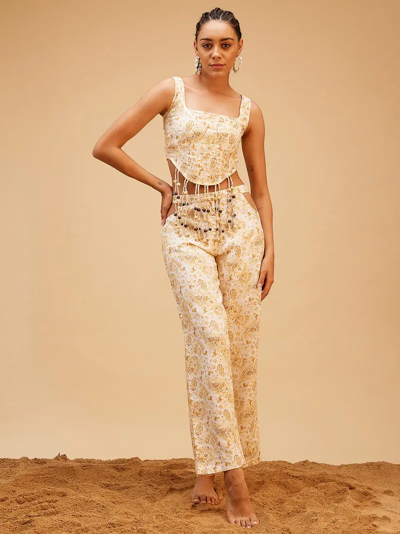 Gold Linen Printed Co-ord Set